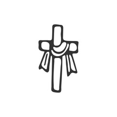 Hand-drawn Christian cross isolated on white background. Religion and Christianity. Christian symbol. Vector illustration