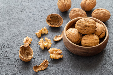 Images of walnuts on an insulated table. Walnut is a very useful type of walnut for humans.