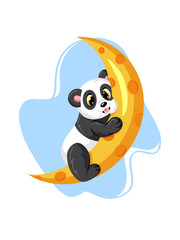 Panda lying on the Crescent moon sketch vector graphics monochrome drawing