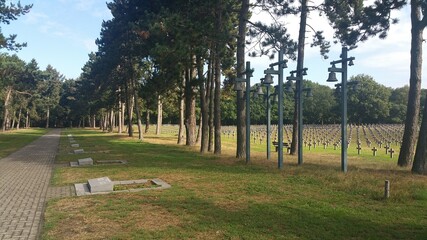 Ysselsteyn, The Netherlands - September 5, 2020: German War Cemetery (Kriegsgr�berst�tte) and memorial site in Ysselsteyn. The only German military cemetery in the whole Netherlands. Summer cloudy day