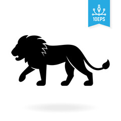 Leon black silhouette. Wildlife vector illustration. Wild animal icon.