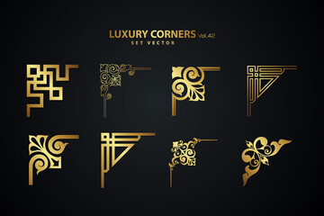 Fototapeta na wymiar Vintage art deco luxury corner set. Vector golden geometric template for borders and frames