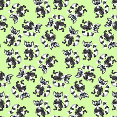 Animals character raccoon with sleep mask seamless pattern in cartoon style