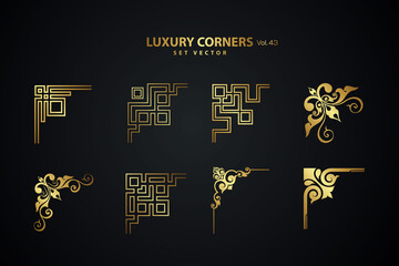 Fototapeta na wymiar Vintage art deco luxury corner set. Vector golden geometric template for borders and frames