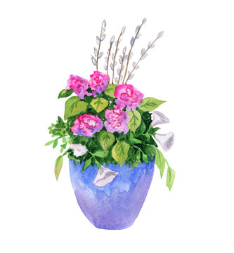 Bouquet Of Blue Flowers In Vase