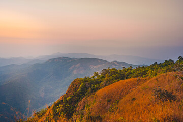 travel and wanderlust in nature with panorama view of tropical forest with cloudy on summer season
