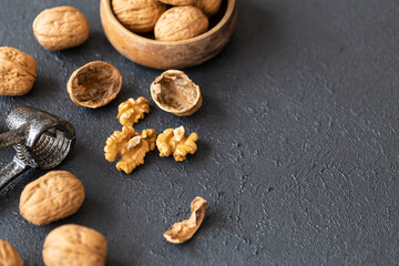 Images of walnuts on an insulated table. Walnut is a very useful type of walnut for humans.