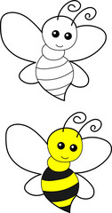 Bee vector drawing cartoon coloring for children line art and colored