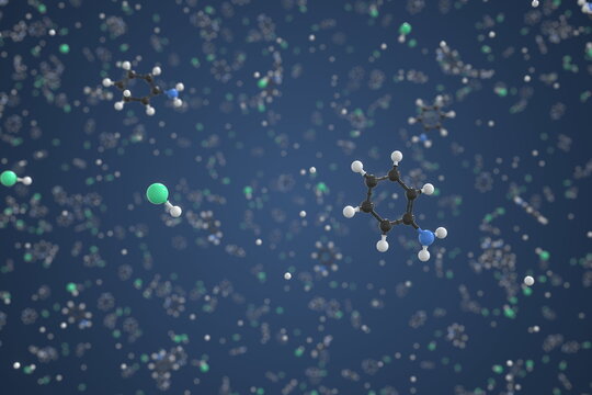 Aniline hydrochloride molecule, ball-and-stick molecular conceptual model. Scientific 3d rendering