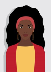 Beautiful young black afro american woman wearing casual dress, vector illustration