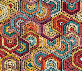 Embroidered seamless pattern. Geometric print for carpets, textiles. Ornament in patchwork. Vector illustration.