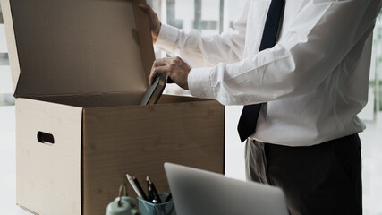 Business people breaking the contract with resignation letter staff reduction resigning leaving the...