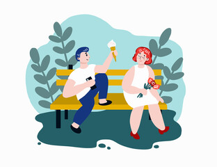 a man treats a full girl with ice cream