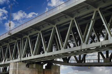 Steel construction as a railway bridge in Germany with riveted steel girders