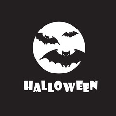 illustration of halloween bats and moon isolated on black background