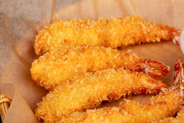 royal shrimp fried in butter, in breadcrumbs