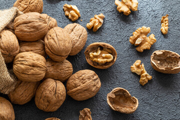 Images of walnuts on an insulated table. Walnut is a very useful type of walnut for humans.