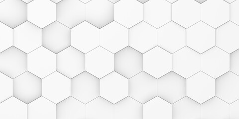 Modern minimal white random shifted honeycomb hexagon geometrical pattern background flat lay top view from above