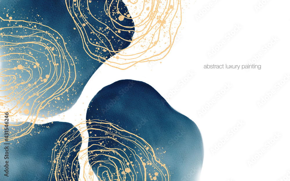 Aufkleber abstract art luxury painting by beep blue round shape and gold glitter lines with text space for ban