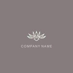 Simple, minimalistic, stylized lotus flower symbol or logo, composed of several elements. Made with a curved contour line.