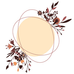 Floral round frame retro isolated decoration with flowers and leaves