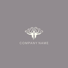 An Asian, stylized symbol or logo of the lotus flower, consisting of several elements. Made with a curved thin line and spot.
