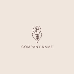 A symbol or logo of a simple, minimalistic, stylized tulip or flower bud shape, composed of several elements. Made with a thin contour line.