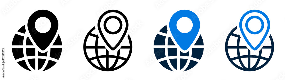 Aufkleber set of local seo icons. location on globe, location marker icon. globe with location marker. vector 