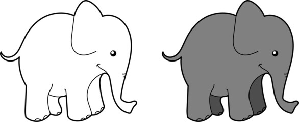 Elephant vector drawing cartoon coloring for children line art and colored