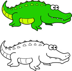 Crocodile vector drawing cartoon coloring for children line art and colored