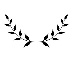 Half leaf wreath silhouette icon . Clipart image isolated on white background