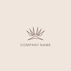 Simple, minimalistic, stylized lotus flower symbol or logo, composed of several elements. Made with a curved contour line.