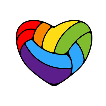 Heart shape volleyball ball rainbow icon. Clipart image isolated on white background