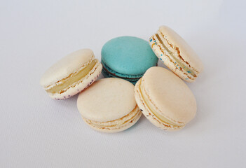 french sweet macaroons on white background