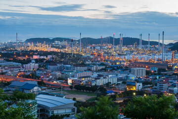 Oil-refinery and petrochemical plant at twilight.