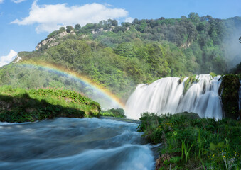 Marmore waterfall and Nera river with rainbow on a sunny spring day, Terni, Valnerina, Umbria, Italy © Alessio Russo