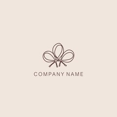 A symbol or logo of a simple, minimalistic, stylized flower shape, consisting of several elements. Made with a thin contour line.
