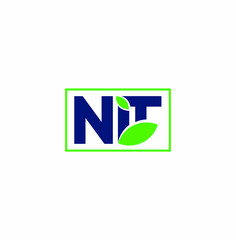 NIT Company initial letters with green leaf in green outline rectangle. NIT LOGO with green theme. - obrazy, fototapety, plakaty