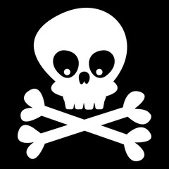 Skull and bones on a black background. Vector illustration in cartoon style. Halloween decor. Mystical art fun