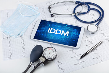 Close-up view of a tablet pc with medical abbreviation