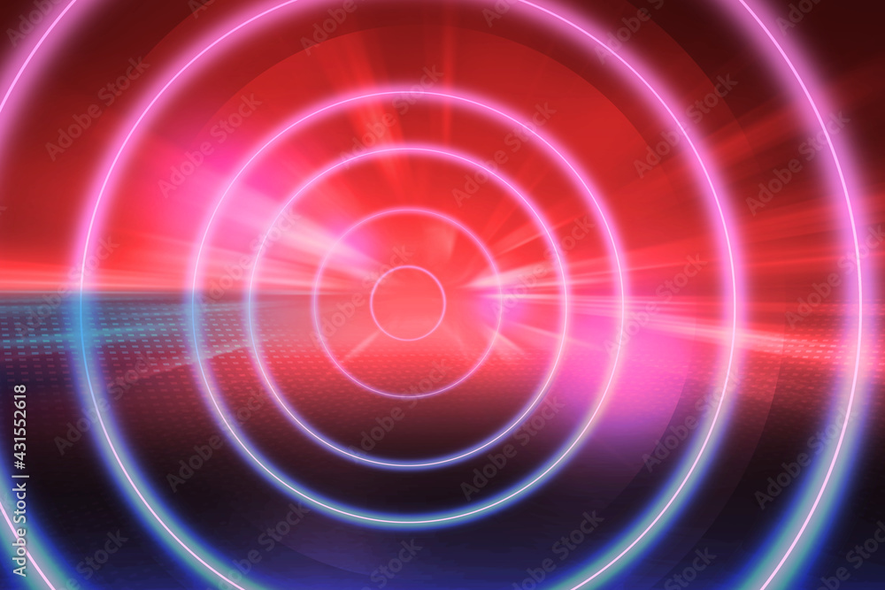 Poster 3d rendering of virtual neon light tunnel theme, abstract technology background