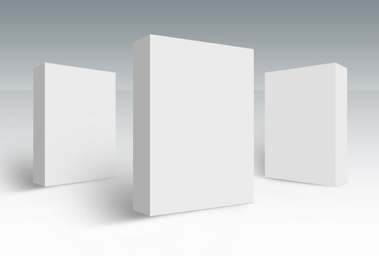 3D rendering of three white boxes, mock up template ready for your design, clipping path included