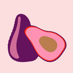 Avocado in pink tones. Postcard for printing on cups, clothes, decorative pillows, tea towels, napkins, notebooks. 