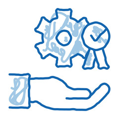 Hand Holding Gear And Medal doodle icon hand drawn illustration
