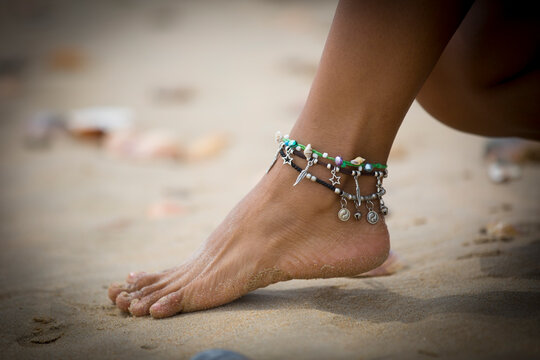close up of a ethnic anklet dressed by a young girl