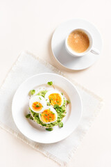 Avocado egg sandwich and cup of coffee