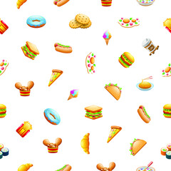 Fototapeta premium Seamless Pattern Abstract Elements Fast Food Vector Design Style Background Illustration