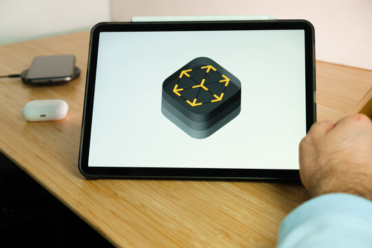 Apple ARKit 3 logo on the screen of iPad tablet. March 2021, San Francisco, USA