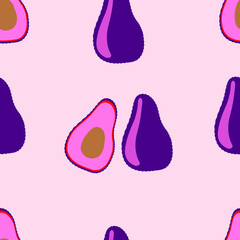 Avocado in pink tones. Seamless pattern for printing textiles, fabrics, decorative pillows. Vector graphics.