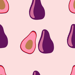 Avocado in pink tones. Seamless pattern for printing textiles, fabrics, decorative pillows. 